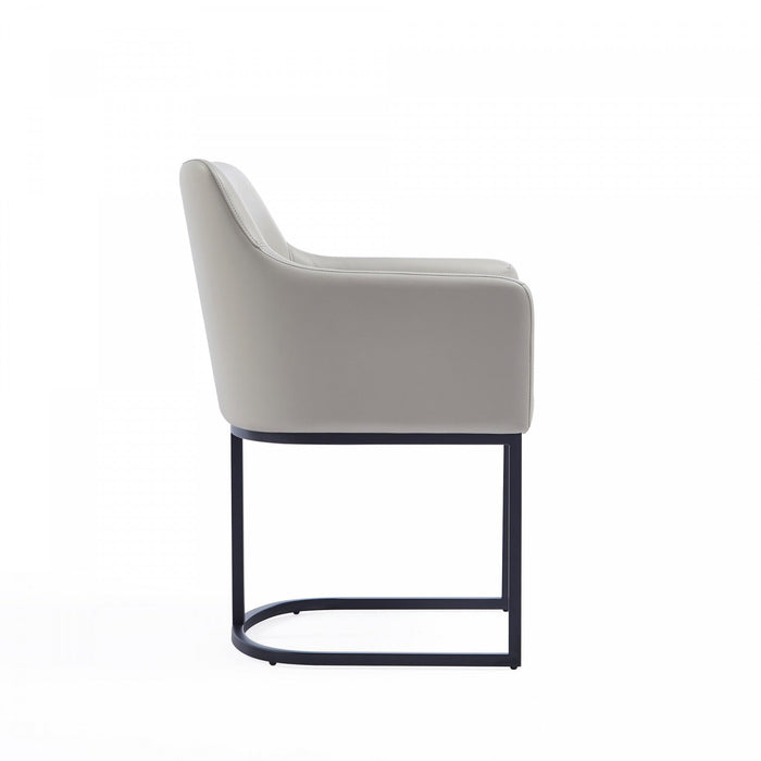 Serena Modern Metal Vegan Leather Armchair in Light Gray - Set of 2 Dining Chair 