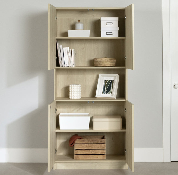 Liora 4-door Bookcase With Open Storage - Bleached Oak 