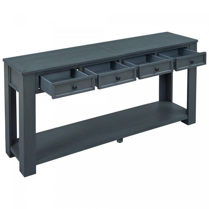 Gracie Solid Wood Console Table With Drawers And Shelf - Navy 