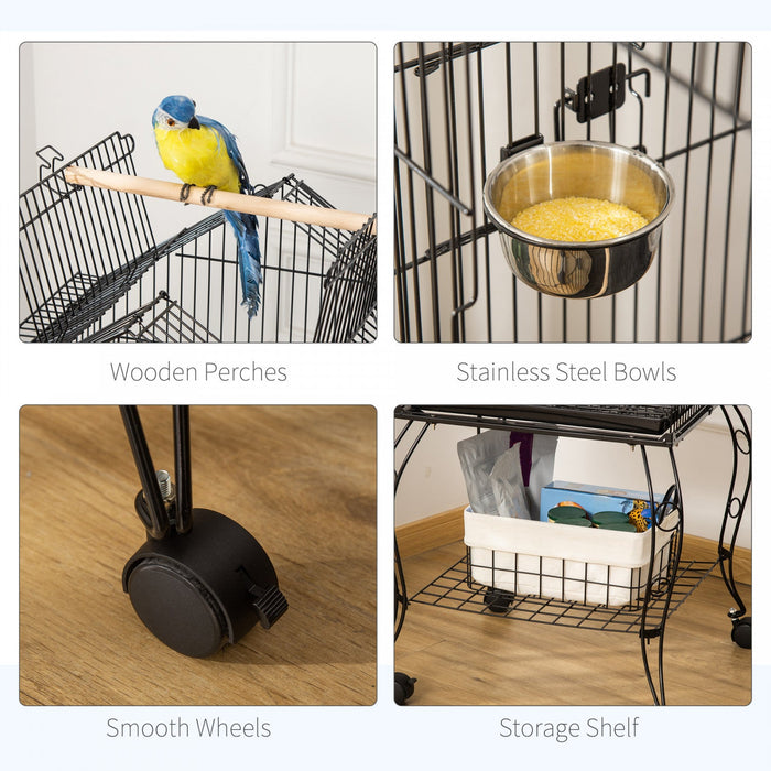 Pawhut Bird Cage 57 Inch Flight Cage For Cockatiel, Conure With Rolling Stand, Pull Out Tray, Storag