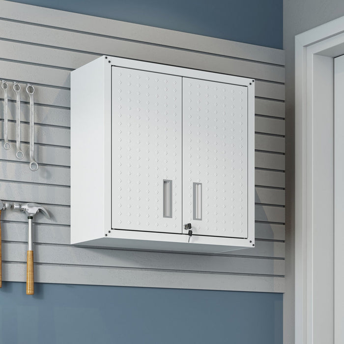 Fortress Modern 30\" Floating Garage Cabinet in White - Set of 2 Garage Storage 