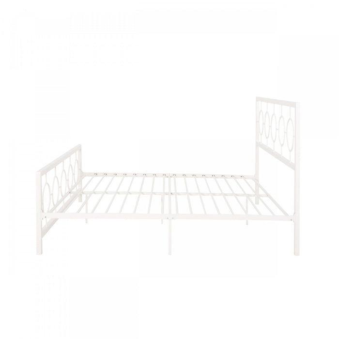 Robert Metal Construction Bed Frame With Circular Design Headboard And Footboard,king Size,white King Bed 