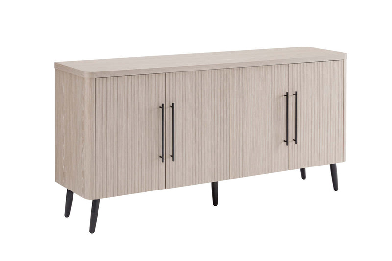 Jodie Mid-Century Modern 65\" Fluted Sideboard in Whitewashed Oak Buffet 