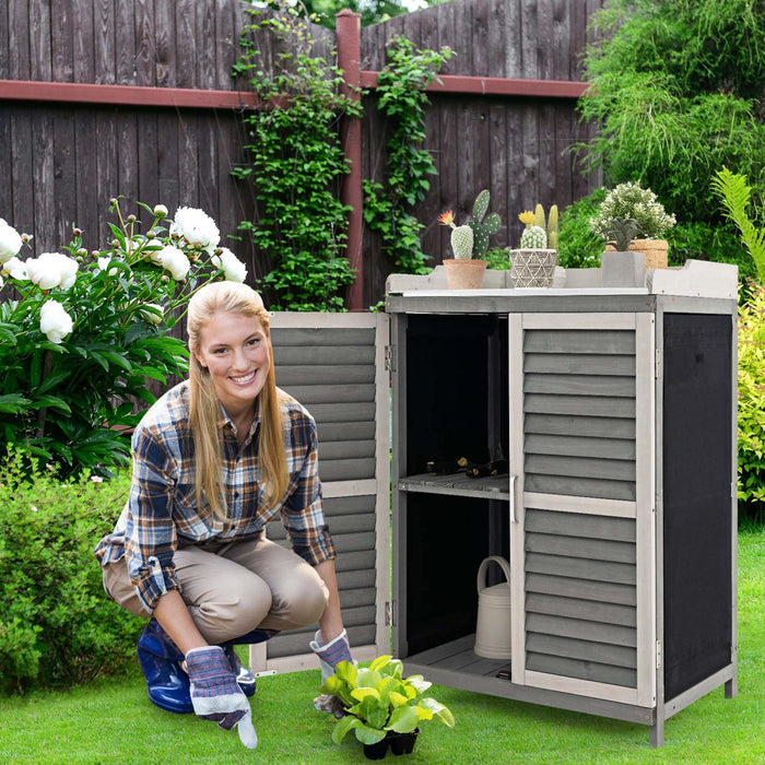 Costway Outdoor Potting Bench Table, Garden Storage Cabinet With Metal Tabletop