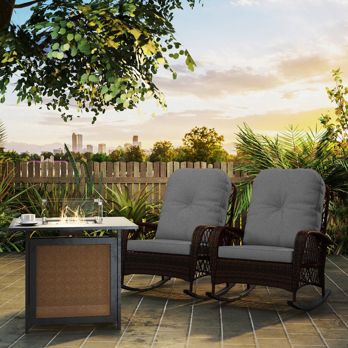 Outsunny 2 Pcs Rattan Rocking Chair With Soft Cushion For Garden, Grey