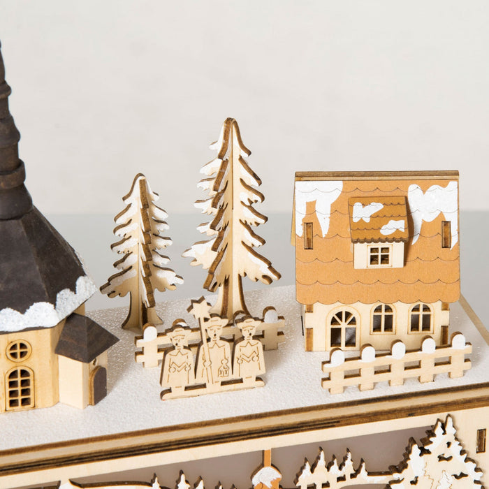 Homcom LED Lighted Christmas Village Houses With Church Windmill Families