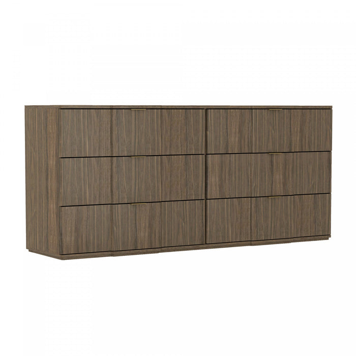 Clive Mid-Century Modern 72\" Dresser in Walnut Brown and Gold (6-Drawer) 