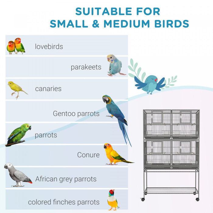 Pawhut 61 Inch Large Double Rolling Metal Bird Cage Bird House With Removable Metal Tray, Storage Sh