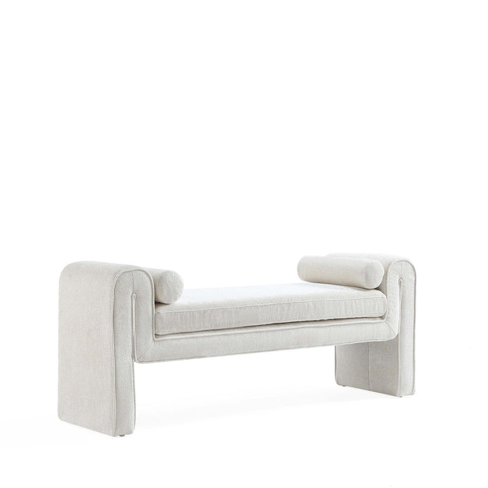 Concord Modern Glam Chenille Accent Bench in Ivory 