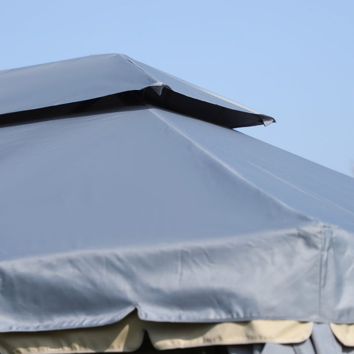 Outsunny 13' X 10' Outdoor Patio Gazebo Canopy With 2-tier Polyester Roof, Vented Mesh Sidewall & St