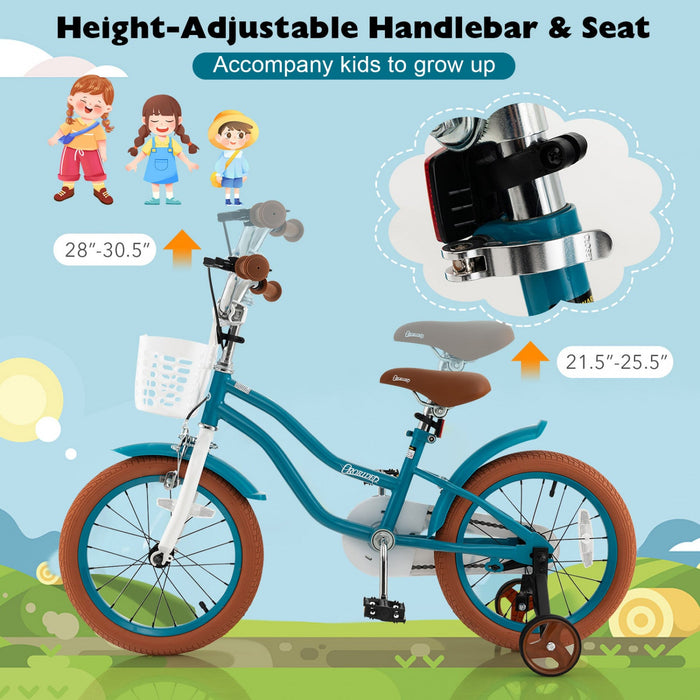 Costway 16" Kids Bike Toddler Adjustable Bicycle Withtraining Wheel For 4-7 Years Old