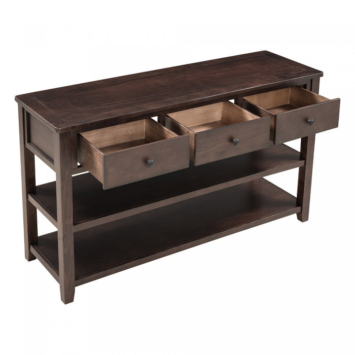 Wendy Solid Wood Console Table With 3 Drawers And 2 Open Shelves,espresso Accent Cabinet 