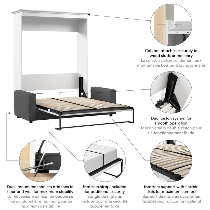 Bestar Versatile Queen Murphy Bed with Sofa (78 W) - White