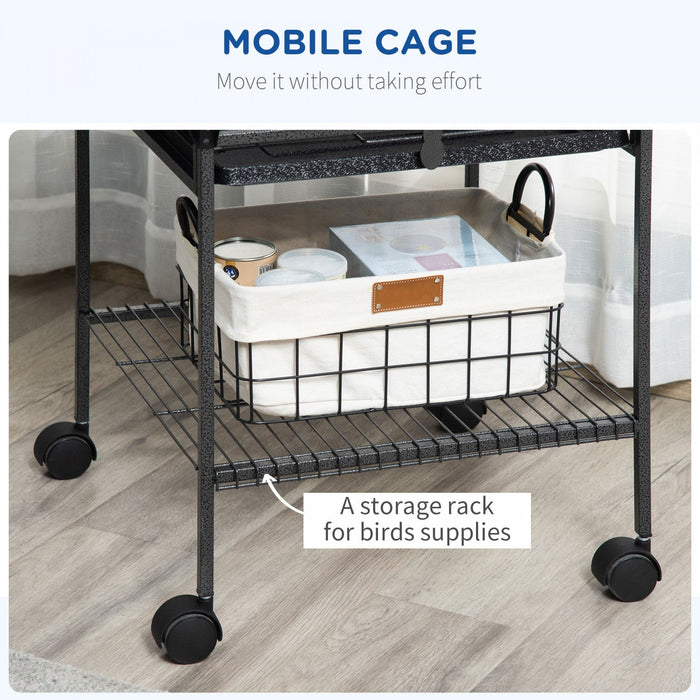 Pawhut 61.5 Inch Bird Cage Parakeet House For Cockatiel With Stand, Pull Out Tray, Play Top, Storage