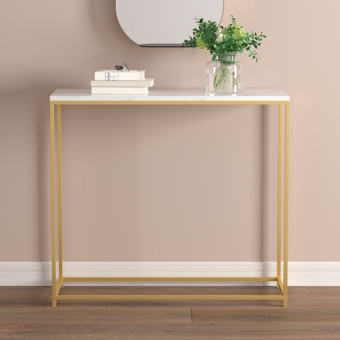 31” Modern Console Table - Marble With Gold Metal 
