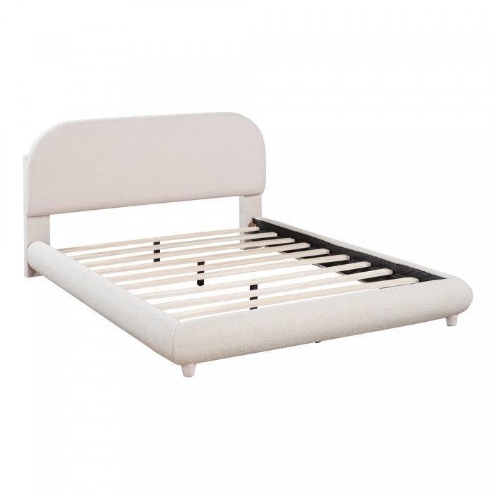 Sophie Teddy Fleece Upholstered Platform Bed with Soft Fabric and Sturdy Frame,Queen Size,Beige Queen Bed  