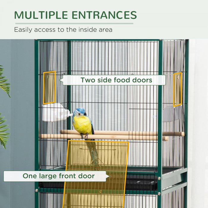 Pawhut 55.1\" 2 In 1 Bird Cage Aviary Parakeet House For Finches, Budgies With Wheels, Slide-out Tray
