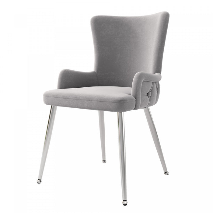 Luna Velvet Dining Chairs with Tufted Upholstered and Gold Metal Legs Set of 4, Grey  