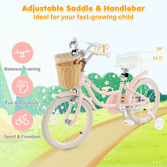 Costway 18" Kid's Bike With Training Wheels Adjustable Handlebar Seat Handbrake Pink