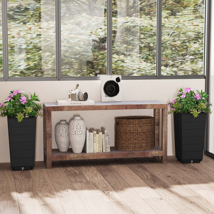 Costway 23" Tall Planter Set Of 2 For Indoor/ Outdoor Use Large Self-watering Plant Pot Black