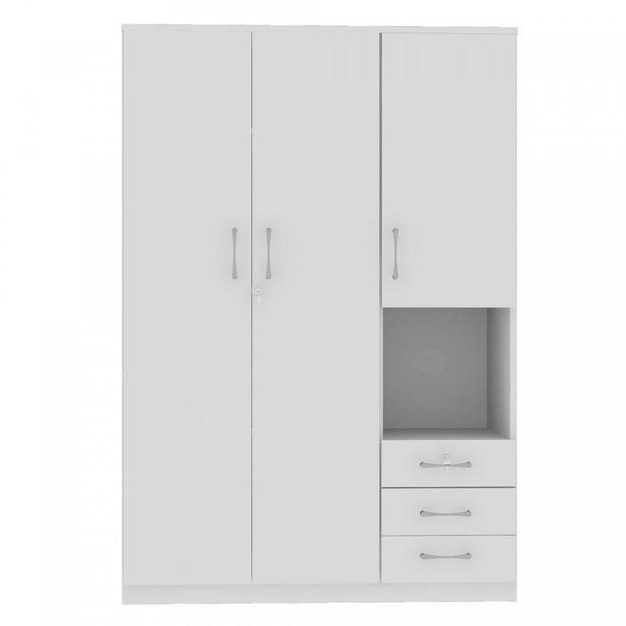 Lydia 47.2\" 2-doors Wooden Wardrobe Storage With Shelves And 3 Drawers - White 
