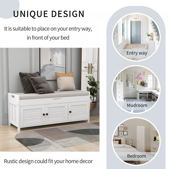 Olivia Pine Wood Storage Bench With 3-door Shoe Cabinet With Hidden Compartment - White 
