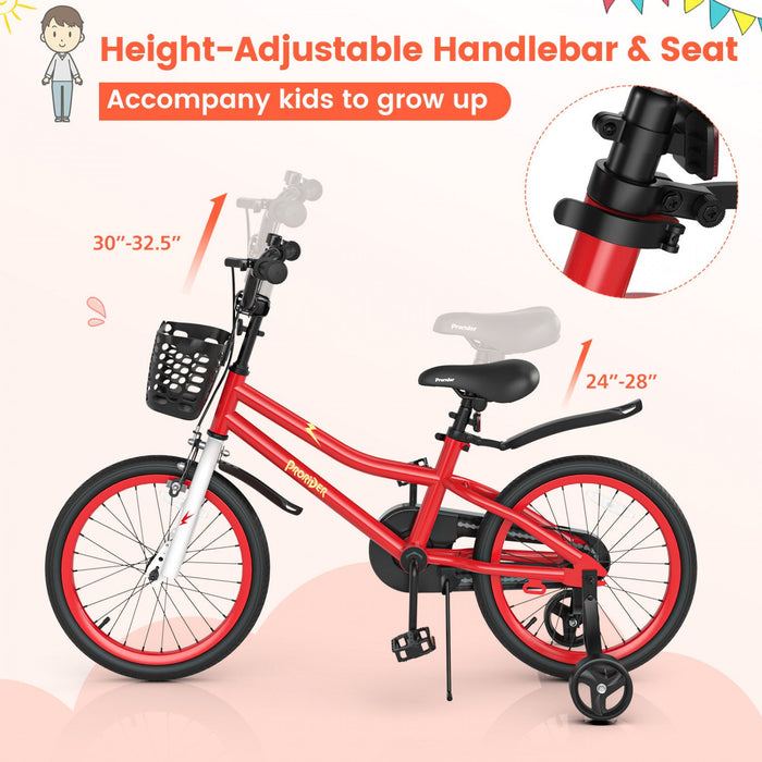 Costway 18" Kid's Bike With Removable Training Wheels & Basket For 4-8 Years Old Red