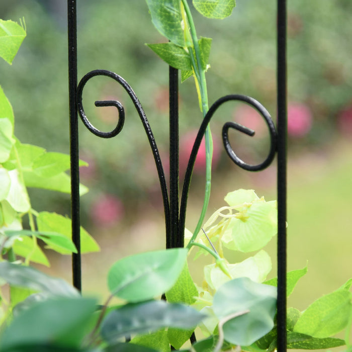 Outsunny 7.2ft Metal Garden Arbor Arch With Double Doors, 2 Side Planter Baskets, Climbing Vine Fram