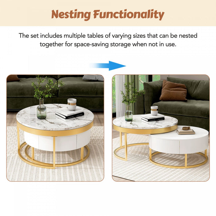 Herman 31.5\" Modern Nesting Coffee Table With Storage Drawers - White 