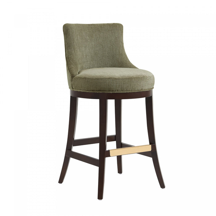 Lucia Modern Wood Upholstered Chenille Barstool in Leaf Green Bar Stool 