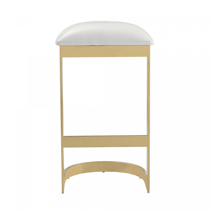 Aura Modern Metal Upholstered Barstool in White - Set of 2 Bar Stool 