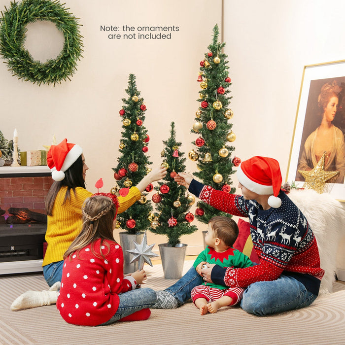 Costway Potted Artificial Christmas Tree Set Of 3 With 3/4/5 Ft Faux Slim Pencil Trees