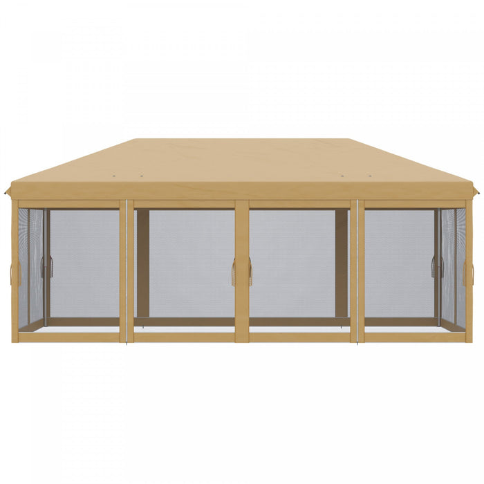 Outsunny 10'x20' Pop Up Canopy Tent With 6 Removable Mesh Sidewalls Beige