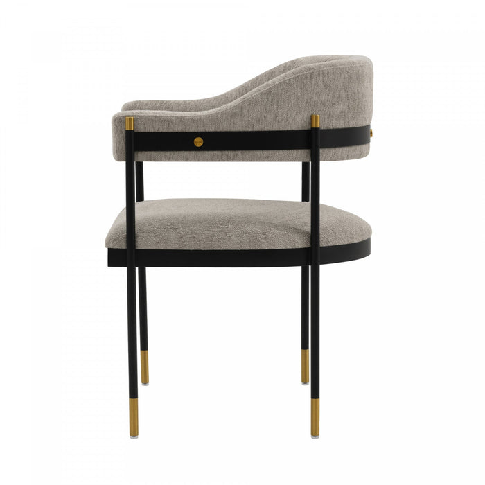 Lia Modern Metal Chenille Armchair in Stone - Set of 2 Dining Chair 