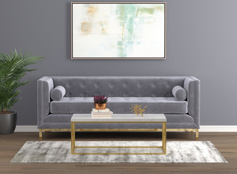 44\" Coffee Table Marble Look With Gold Metal 