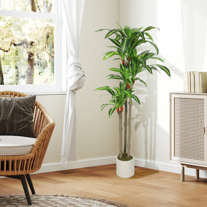 HOMCOM 5FT Artificial Dracaena Tree, Lifelike Fake Plant for Home Decor