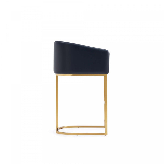 Louvre Mid-Century Modern Metal Upholstered Counter Stool in Black - Set of 2 Bar Stool 