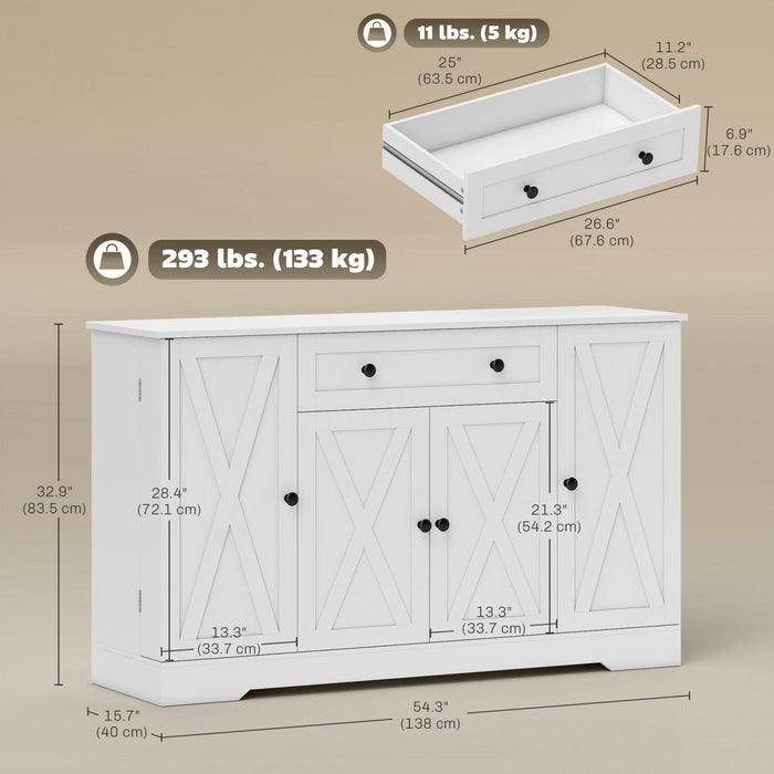 HOMCOM 54" Sideboard Buffet Cabinet, Farmhouse Kitchen Cabinet, White
