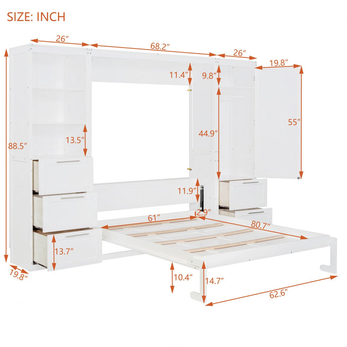 Angela Engineered Wood Murphy Wall Bed With Drawers And Shelves, Queen Size - White 