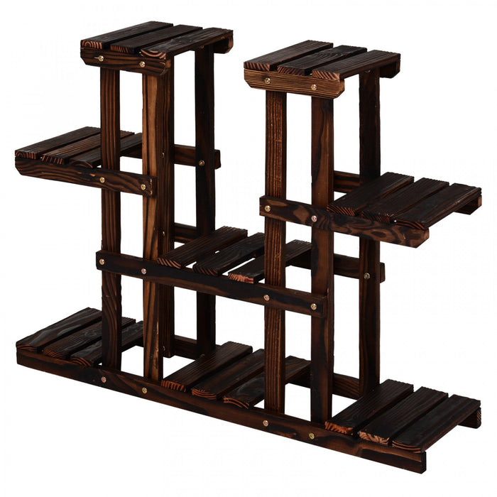 Outsunny 4-tier Plant Stand, Wooden Carbonized Plant Shelf, Flower Pot Holder Display Rack For Indoo