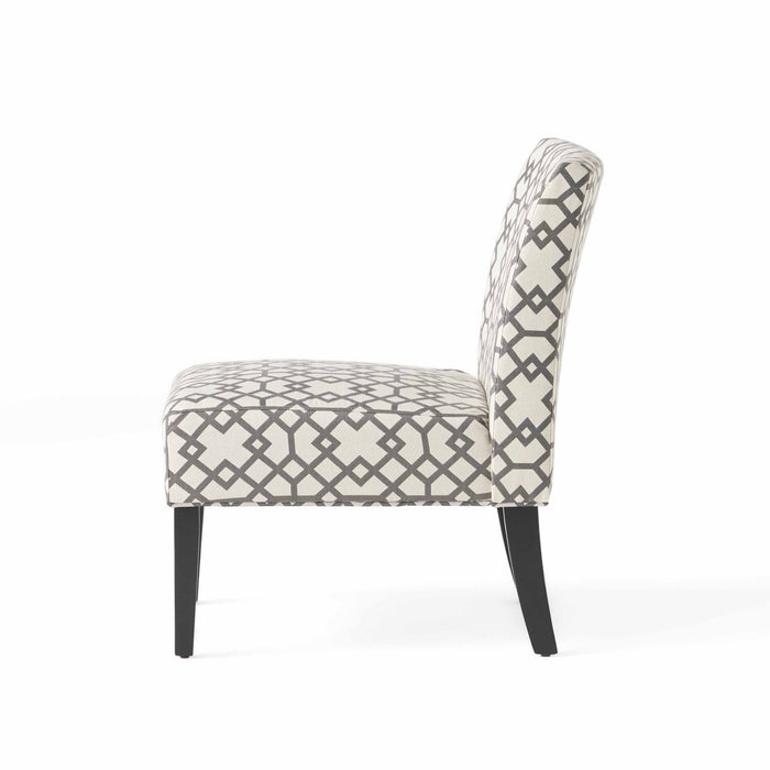 Oliver Linen-look Fabric Accent Chair Set Of 2 With Rubberwood Legs,Grey and Ivory 