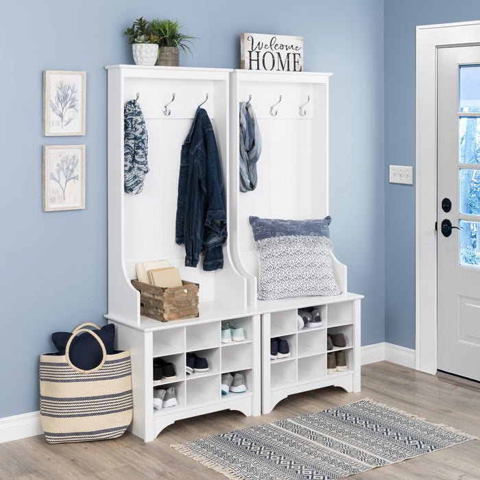Narrow Hall Tree with Nine Shoe Cubbies - White