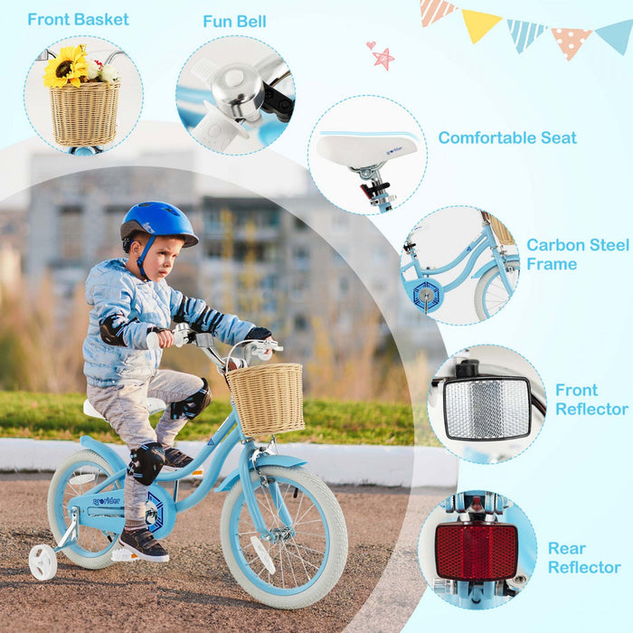 Prorider 16" Kid's Bike With Training Wheels Adjustable Handlebar Seat Handbrake Blue