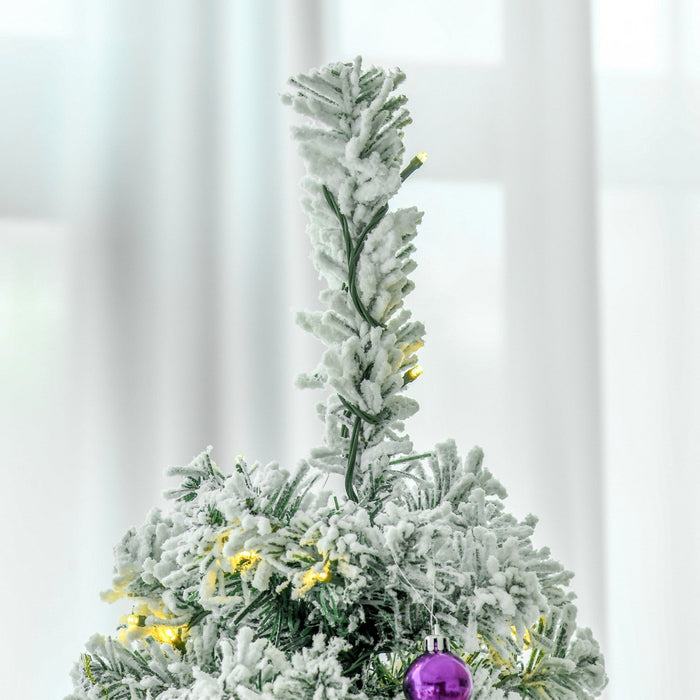 Homcom 9ft Prelit Artificial Snow Flocked Pencil Christmas Tree
