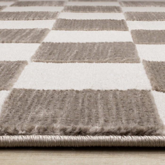 Leopold Checkered Brown White Geometric Area Rug - 2'7\" x 4'11\"