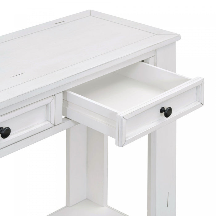 Gracie Solid Wood Console Table With Drawers And Shelf - Antique White 