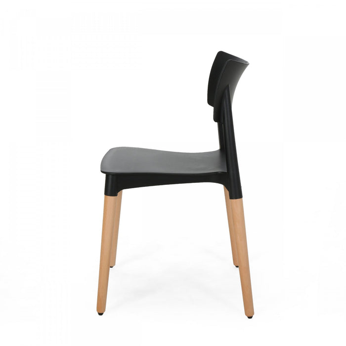 Mason Dining Chair Set Of 2 With Polypropylene Seats And Soild Wood Legs - Black 