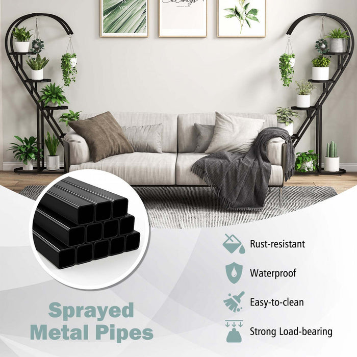 Costway 5 Tier Metal Plant Stand Heart-shaped Shelf With Hanging Hook For Multiple Plants Black