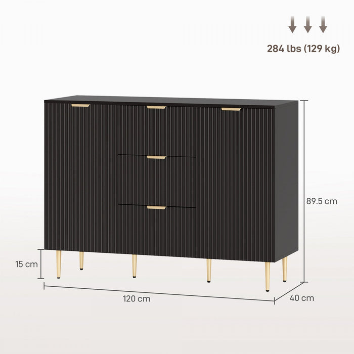 HOMCOM Sideboard Buffet Cabine w/ 3 Drawers and Adjustable Shelves, Black