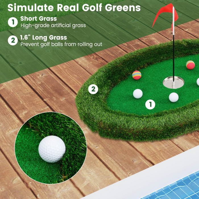 Costway Oval Floating Golf Green Includes Golf Hitting Mat 6 Golf Balls Golf Flag
